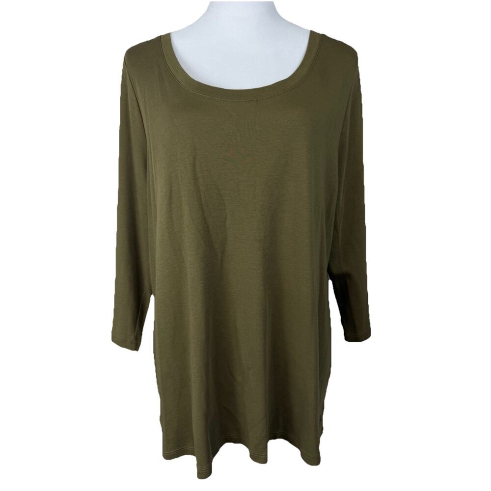 Isaac Mizrahi Live 100% Cotton 3/4 Sleeve Tunic Length Knit Top Sz XL Lagenlook